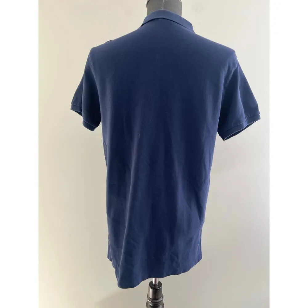 Polo Ralph Lauren 100% Pique Cotton Collared Shirt Navy Red Size Large SG